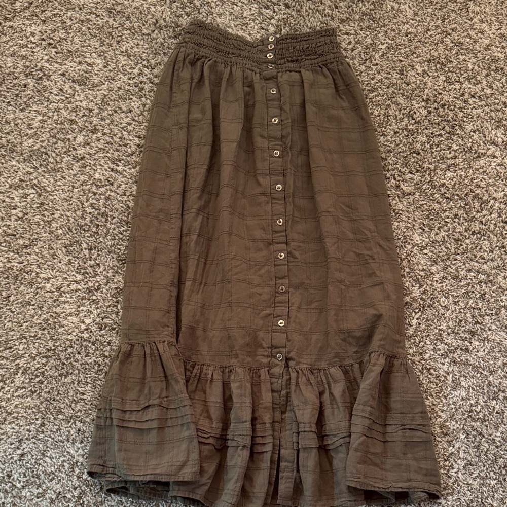 Boho Army Green Button-Down Skirt